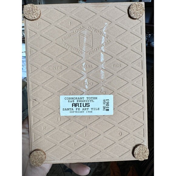 VTG 1988 Santa Fe Art Tile Cormorant Totem 6”x8” KWAKUITL Hand Painted Trivet - Picture 3 of 4